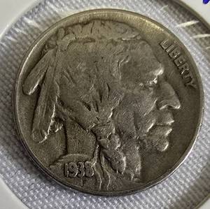 lot 22 image: 1938-D Buffalo Nickel in Rare, Nice Condition