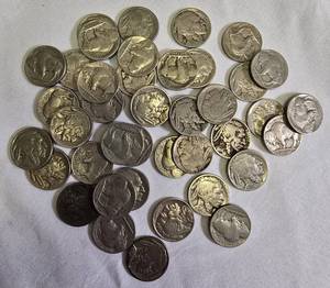 lot 23 image: 40 Buffalo Nickels from the years 1935, 1936, and 1937.