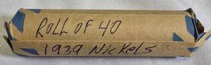 lot 27 image: Roll of 40 1939 Jefferson nickels.
