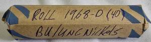 lot 28 image: Roll of 40 1968-D Brilliant Uncirculated (BU) Nickels