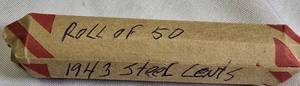 lot 31 image: Roll of 50 1943 Steel War Pennies.