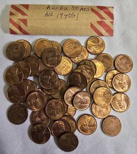 lot 33 image: Roll of 50 1940s in AU, BU, and MS grades. Wheat has many high Grades