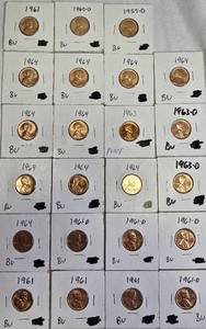 lot 39 image: 23 Brilliant Uncirculated Mint State Lincoln Pennies.