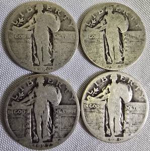 lot 69 image: Four Standing Liberty Quarters, each with a face value of one dollar 1925,1926,1927,1929