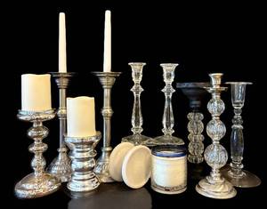 FR - Imperial Crystal Candlestick Pair (12.5 in Tall) & Huntington Home Pedestal & Assorted Holders