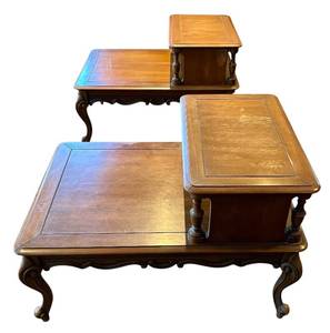 LR - Pair of Vintage Telephone Tables - Carved Wood