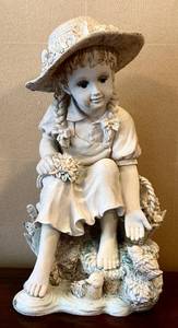 LR - Girl with Birds & Flowers Resin Statue - 18 in Tall