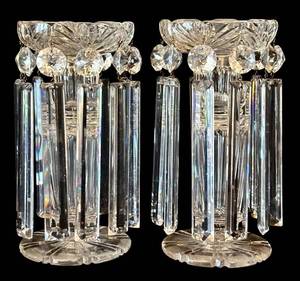 LR - Pair of Antique Cut-Glass Lusters with Scalloped Rims