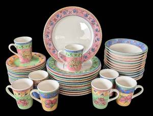 MB - Sango Watercolors Blueberry Sky 3000 Dinnerware Set - Service for 12 (Mugs Missing)