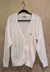 MB - Lacoste Womens White Cable-Knit Cardigan - Size Large