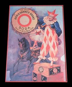MB - Arm & Hammer Brand Soda Advertising Print - Framed Circus Clown Scene