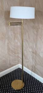 MB - Brass Floor Lamp with White Drum Shade, Dual Pull Chains