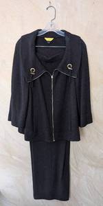MB - St. John Black Knit Jacket & Pants Set - Size Large