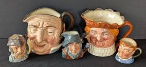 LR - Royal Doulton Five Character Mugs - Gladiator, Rip Van Winkle, Fat Boy & 2 Others