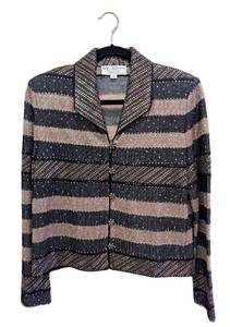 MB - St. John Striped Metallic Knit Jacket - Gold & Black - Size 8