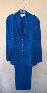 MB - St. John Evening Embellished Blue Jacket & Pants Set - Jacket Size 10, Pants Size 14