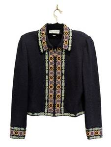 MB - St. John Collection Black Boucl Jacket with Embroidered Trim - Size 10
