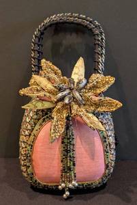 MB - Mary Frances Beaded Handbag - Retired Design, Pink Satin Panel