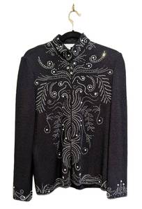 MB - St John Evening by Marie Gray - Black Knit Jacket with Rhinestones - Size 8