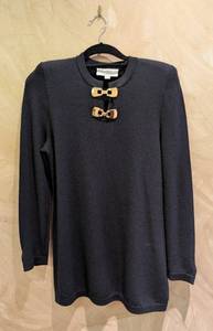 MB - St. John Collection by Marie Gray - Black Knit Sweater - Petite (P) with Gold Buckle Closures