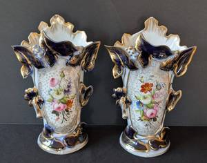 MB - Vintage Porcelain Vases - Floral Bouquet with Gold Trim (Lot of 2)