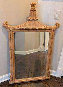 MB - Large Vintage Carved Wood Wall Mirror with Ornate Crest
