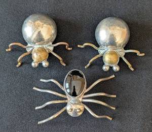 MB - Vintage Sterling Silver Spider Brooches - 3 Pieces