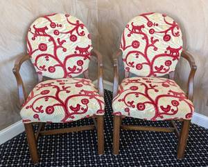 MB - Pair of Upholstered Armchairs, Red Pattern