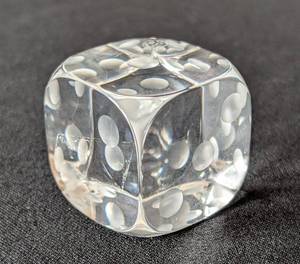 MB - Baccarat Crystal Dice Cube 1.5 in - Clear with Frosted Pips