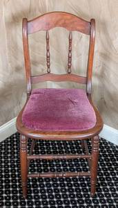 MB - Vintage Wooden Chair with Purple Velvet Seat Cushion