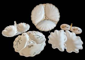 MB - Five Vintage Divided Dishes (Lot of 5) - 12 Shell-Shaped Porcelain Plates