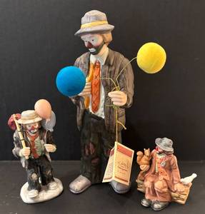 C3 - Emmett Kelly Jr. Porcelain Clown Figurines - 3-Piece Set