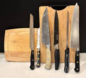 LR - Two Cutting Boards with Knives by Wusthof Classic, Criterion,Dura Living Knives and More