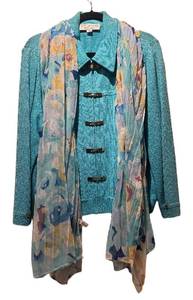 CC - St. John Collection Turquoise Knit Jacket with Scarf - Size 14