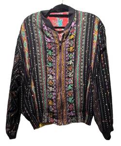 CC - Colorful Vintage Reversible Jacket - Black Multicolor Stripe Side & Yellow Print Side