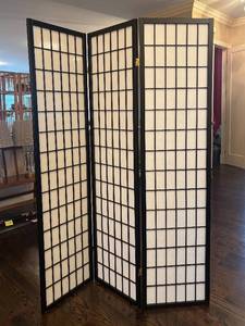 Three-Panel Shoji Screen Room Divider - Black Wood Frame