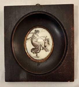 DR - Antique French Miniature Framed Carved Brooch