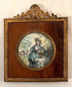 DR - Antique French Miniature Painting - Ornate Gilded Frame