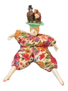 C6 - Poupee Millet Vintage Floral Doll with Bear Topper