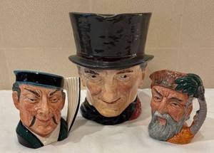 C6 - Royal Doulton Toby  Character Mugs - Robinson Crusoe D6539, John Peel (Harry Fenton) and The Mikado D6507