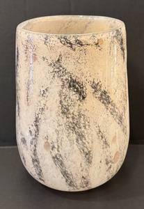 C6 - Art Glass Vase - Frosted White with Black Veining