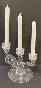 DR - Heisey Orchid 3-Light Candlestick - Vintage Crystal Candelabra