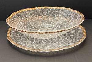 DR - Glass Serving Bowl & Platter with Gold Tone Rims