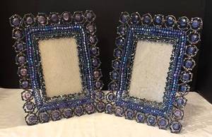 DR - Beaded Picture Frames Pair - Purple Beadwork