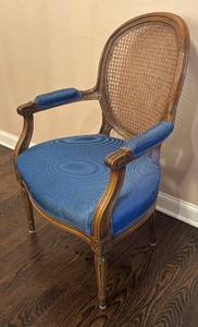 DR - Vintage Armchair with Caned Back and Blue Upholstery