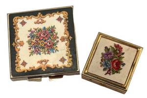 K - Two Vintage Floral Pill Boxes