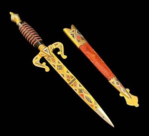 DR - Toledo Letter Opener Sword - 9.5 in, Ornate Gold & Enamel