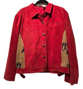 CC - Chicos Design Red Suede Jacket with Tan Printed Panels - Size 3