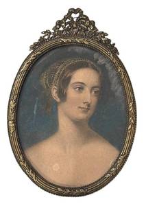 FB - Vintage French Miniature Portrait Print in Ornate Metal Frame