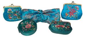 DR - Embroidered Silk Pouches in Hues of Blues